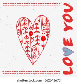 Valentine's day card with hand drawn heart.