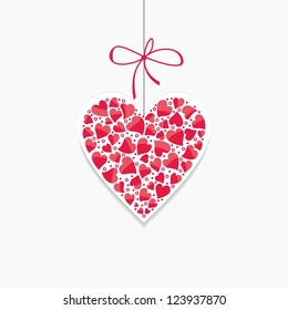 Valentines day card. Hanging heart.
