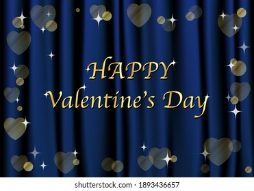 Valentine's Day card. "HAPPY VALENTINE'S DAY" on a fluttering dark blue cloth. Vector illustration.