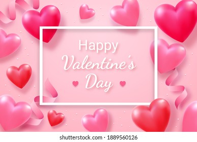 Valentine's day card with Heart 3D and ribbon background.