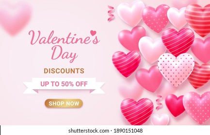 Valentine's day card with Heart 3D and ribbon background.