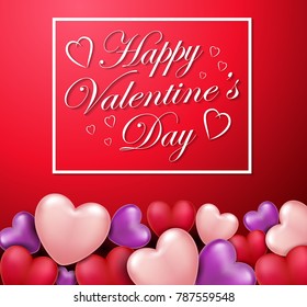 Valentines Day card with heart ballons with text. Vector illustration