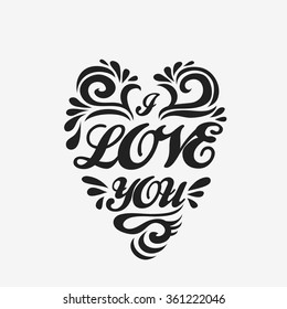 Valentines Day card.  Heart. Calligraphic, typographic and  lettering. Valentine's card.