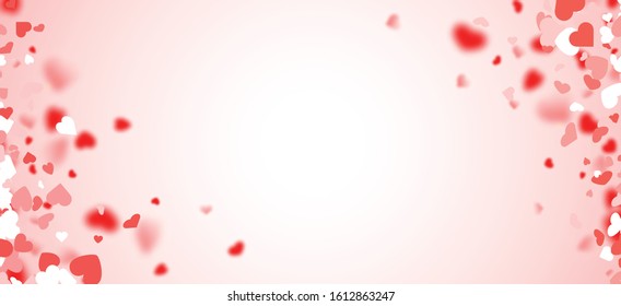 Valentines day card. Heart confetti falling over pink background for greeting cards, wedding invitation. Vector illustration.
