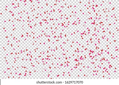 Valentines day card. Heart confetti falling over checkered background for greeting cards, wedding invitation. Vector illustration.