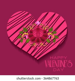 Valentine's Day card with heart and flower. Vector illustration.