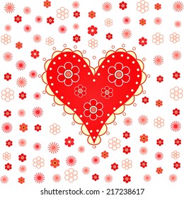 valentine's day card. heart and flowers on a white background, vector illustration