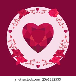 Valentine's Day card. Heart with flowers on a pink background