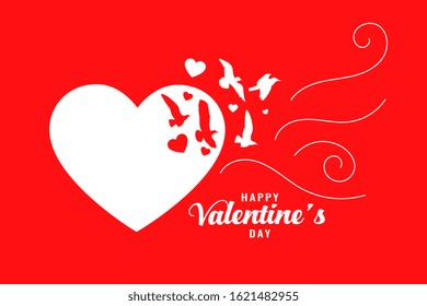 valentines day card with heart and flying birds