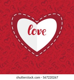  Valentines day card with heart frame. Seamless pattern  with hand drawn love lettering , branch, petal. Design  for greeting card.