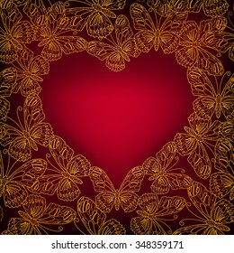 Valentines day card with heart from golden butterflies. Seamless pattern made in EPS 10.