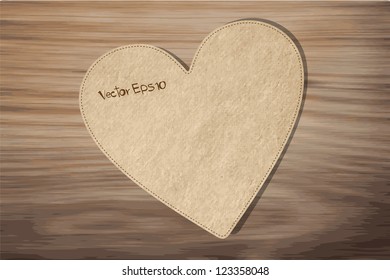 Valentine's day card with Heart Paper on wooden background. Vector illustration.