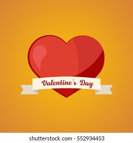 Valentine's Day card.  Heart and ribbon. Vector flat illustration.

