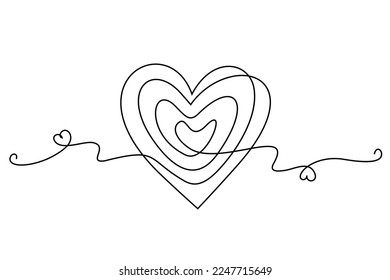 Valentines day card. Heart scribble drawing. Continuous One line drawing. Love sign minimalism, hand drawn vector illustration. Doodle abstract symbol.