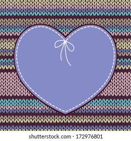 Valentine's day Card. Heart Shape Design with Knitted Pattern