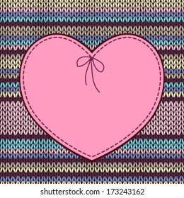 Valentine's day Card. Heart Shape Design with Knitted Pattern