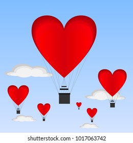 Valentines day card with heart shaped flying balloon