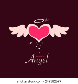 Valentine's Day card with heart with wings and halo