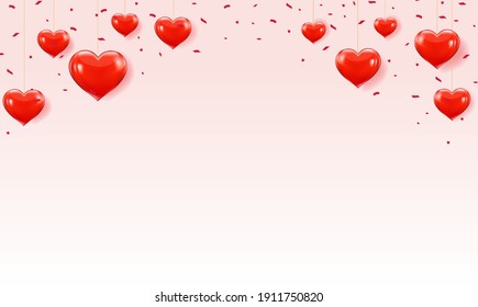 Valentines Day Card With Hearts Border With Gradient Mesh, Vector Illustration