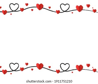 Valentines Day Card With Hearts Border With Gradient Mesh, Vector Illustration