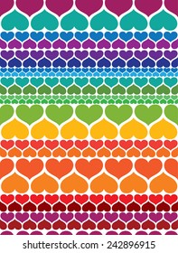 Valentine's day card hearts, colorful rainbow vector pattern, seamless - white background