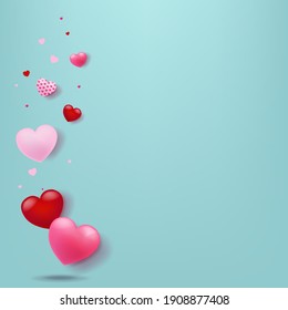 Valentines Day Card With Hearts With Gradient Mesh, Vector Illustration