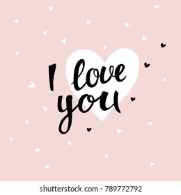 Valentine's day card with hearts and hand written lettering