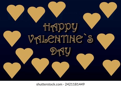 Valentine's Day card, hearts and the inscription "Happy Valentine's Day" blue background.