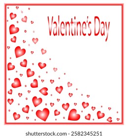 Valentine's Day card with hearts and inscription on white background.