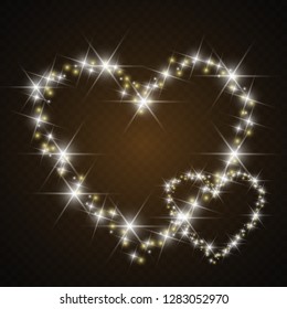 Valentine's Day Card with Hearts. Lights and Blurs. Love heart background. Luminous heart.