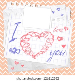 Valentine's Day card; Hearts love Sketchy Notebook Doodles - Vector Illustration