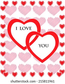 valentine's day card.two hearts on a background with hearts, vector