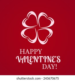 Valentines day card with hearts on the red background. Vector illustration.