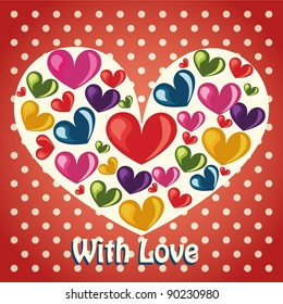 Valentines Day Card With Hearts On Polska Dot Background