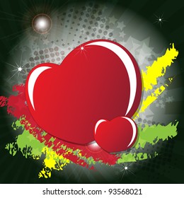 Valentine's day card with hearts and place for text message on green background