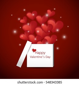 Valentines day card with hearts presents on black background.