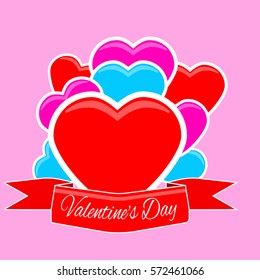 Valentine's Day card. Hearts with red ribbon