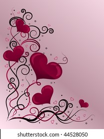 Valentine's day card with hearts, stars and curls