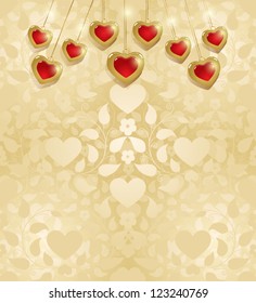 Valentine's Day Card With Hearts, Vector Illustration