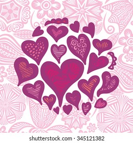 Valentines day card with hearts vector illustration