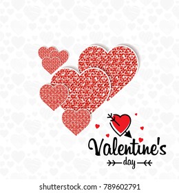 Valentine's day card with hearts and white background