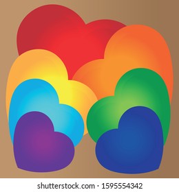 Valentine's day card with the image in the form of hearts of rainbow colors