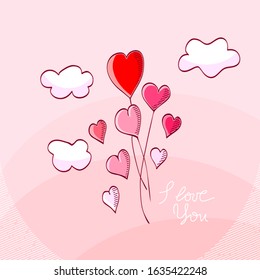 Valentine's day card with the inscription I love you, vector illustration