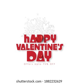 Valentines Day card or invitation with 3d hearts and gift on red background
