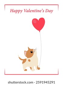 Valentine's Day card with kitten in vector graphics
