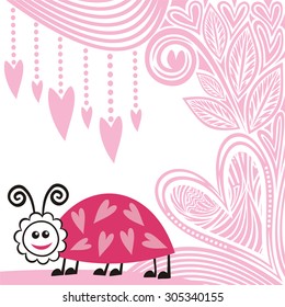 Valentines day card ladybug cute cartoon vector illustration