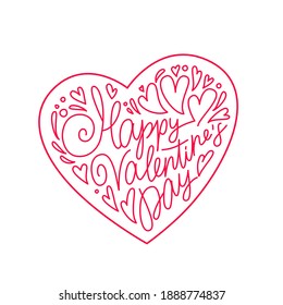 Valentine's Day card. Lettering. Beautiful festive lettering in the shape of a heart. Happy Valentine's Day. Vector illustration isolated on white background.