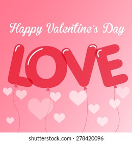 Valentines day card with letters balloons. Vector Illustration.