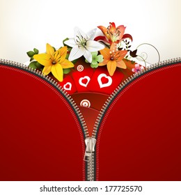 Valentine's day card with lilies and hearts