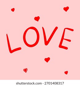 Valentines Day card love. Flat vector hand drawn. Romantic holiday heart. Lettering, inscription, text. Wedding anniversary. Doodle illustration.